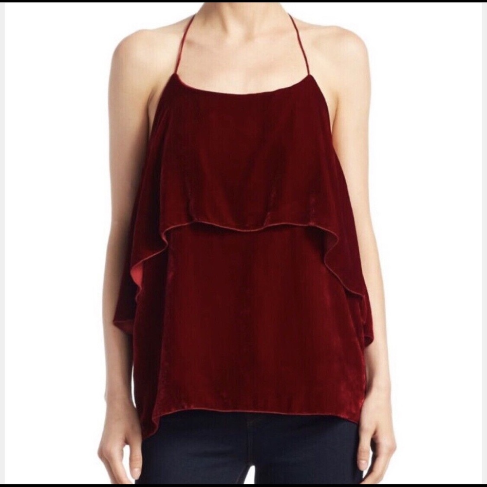 Alice+Olivia NWT Marybeth Ruby Red Velvet Silk Top M